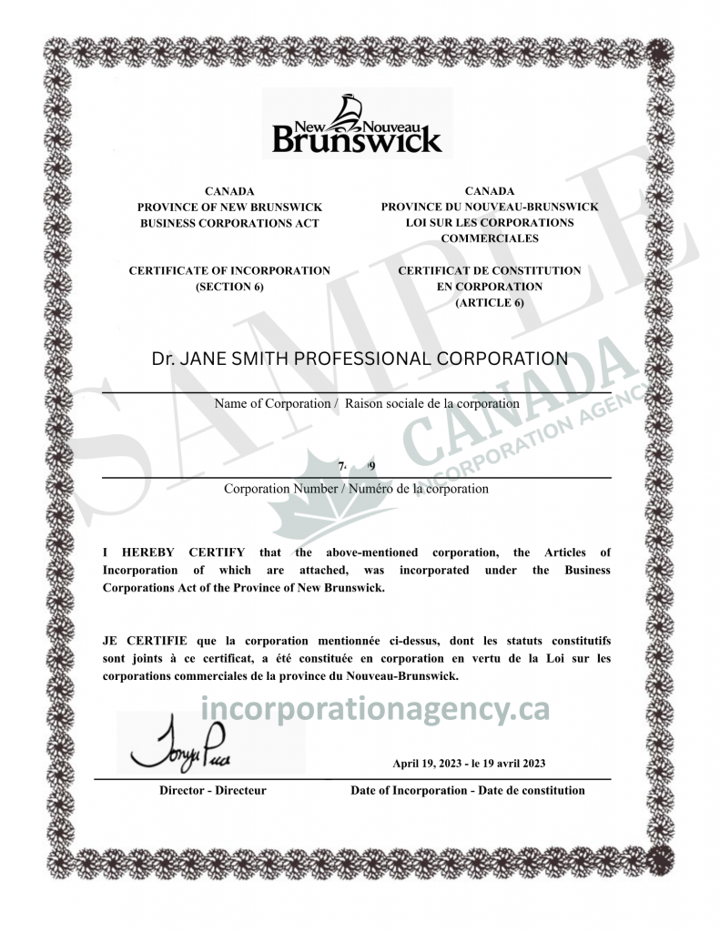 new brunswick professional corporation