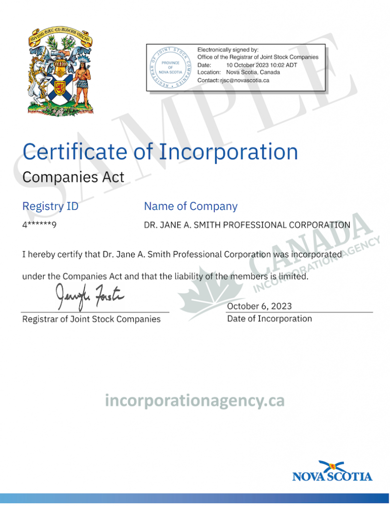 Nova Scotia professional corporation