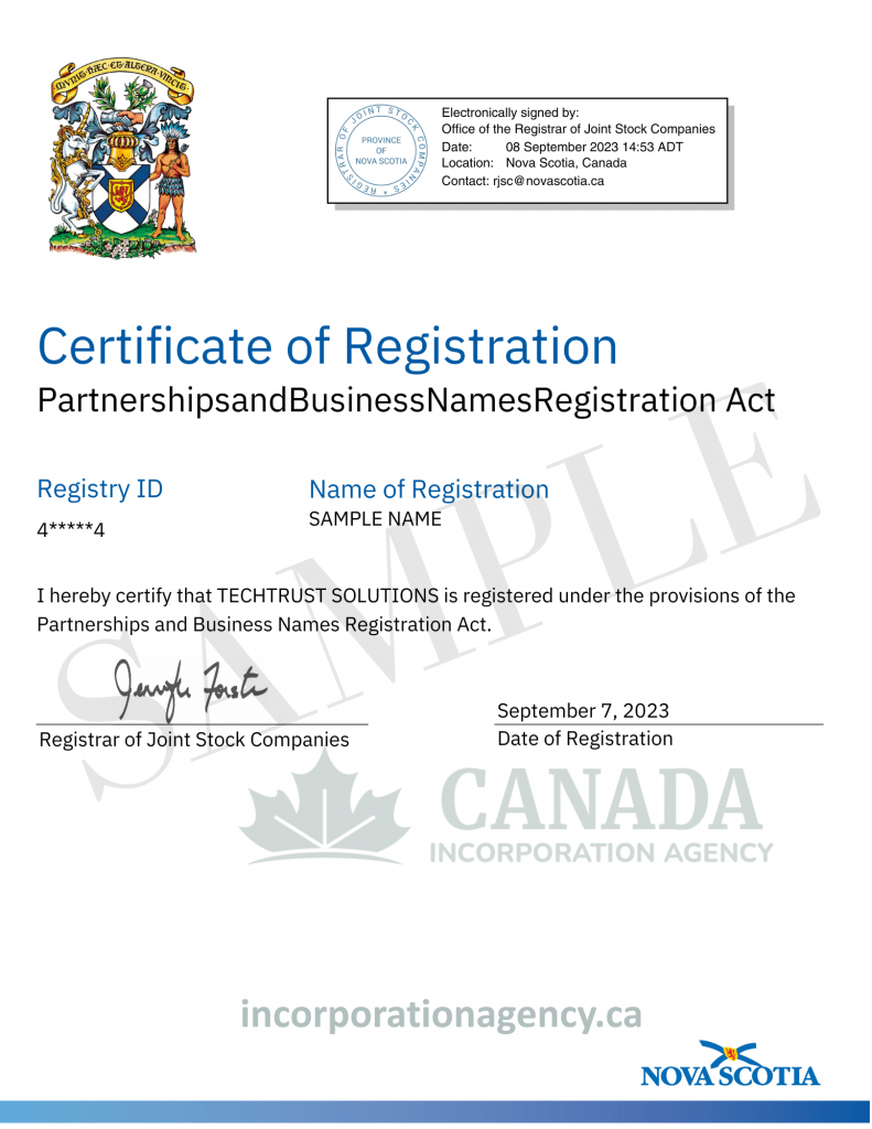 nova scotia partnership and tradename