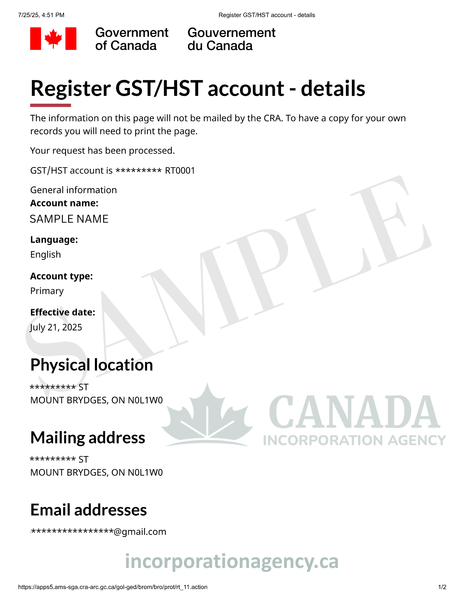 Register GST/HST Account